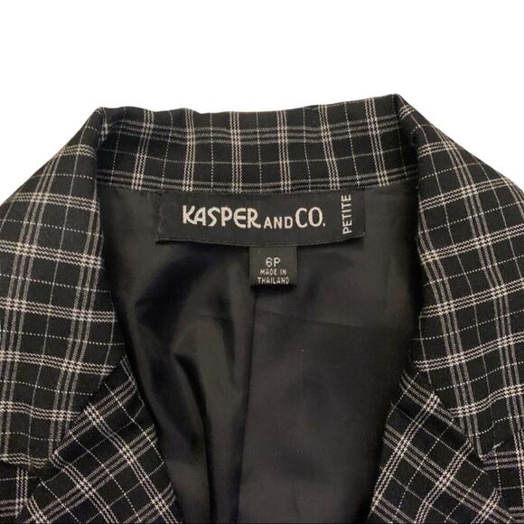 Vintage Kasper Black White Plaid Blazer 6 Petite Jacket Sport Coat Jacket Retro - Picture 3 of 6